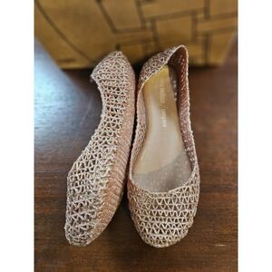 Melissa Campana Papel Flat Ballet Pink Rose Glitter Metallic Round toe Size 4
